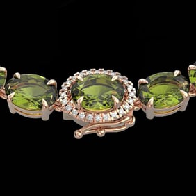 35.25 ctw Green Tourmaline & VS/SI Diamond Micro Necklace 14k Rose Gold