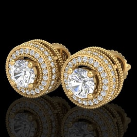 2.09 ctw VS/SI Diamond Solitaire Art Deco Stud Earrings 18k Yellow Gold