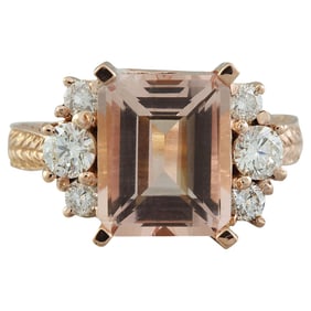 5.30 Carat Natural Morganite 18K Solid Rose Gold Diamond Ring
