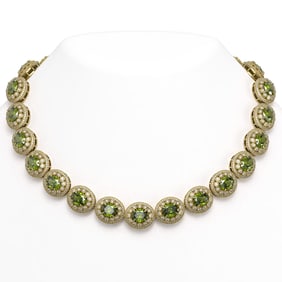 99.35 ctw Tourmaline & Diamond Victorian Necklace 14K Yellow Gold