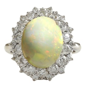 Diamond Ring Opal 14K White Gold