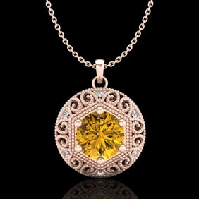 1.11 ctw Intense Fancy Yellow Diamond Art Deco Necklace 18k Rose Gold
