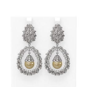 3 ctw Diamond & Pearl Earrings 18K White Gold