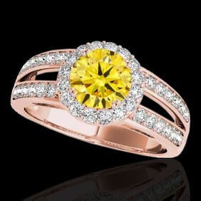1.6 ctw Certified SI/I Fancy Intense Yellow Diamond Ring 10k Rose Gold