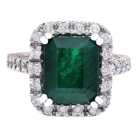 Emerald Diamond Ring 14K White Gold