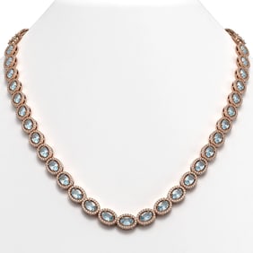 24.65 ctw Aquamarine & Diamond Micro Pave Halo Necklace 10k Rose Gold