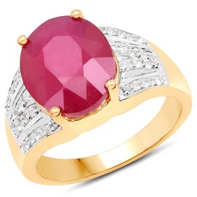 5.49 CT Glass Filled Ruby and White Topaz 14K Yellow Gold Ring