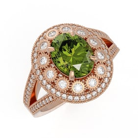 4.25 ctw Certified Tourmaline & Diamond Victorian Ring 14K Rose Gold