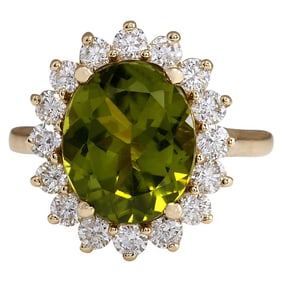 Natural Peridot Diamond Ring In 14K Yellow Gold