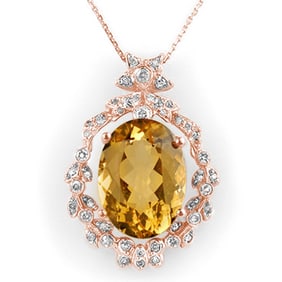 12.8 ctw Citrine & Diamond Necklace 14k Rose Gold