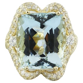 Aquamarine Diamond Ring 14K Yellow Gold