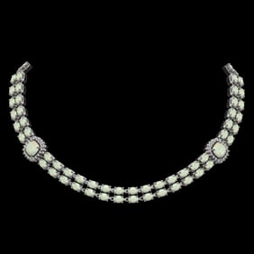 32.21 ctw Opal & Diamond Necklace 14K White Gold