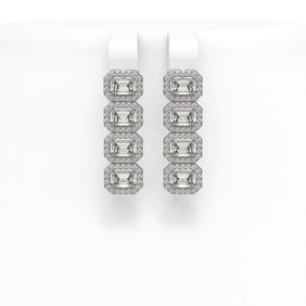 4.52 ctw Emerald Cut Diamond Micro Pave Earrings 18K White Gold