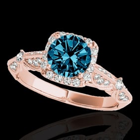 1.36 ctw SI Certified Fancy Blue Diamond Halo Ring 10k Rose Gold