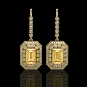 11.44 ctw Canary Citrine & Diamond Victorian Earrings 14K Yellow Gold