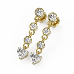 2 ctw Heart Diamond Designer Earrings 18K Yellow Gold