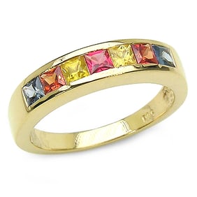 1.26 CT Genuine Multi Sapphire 14K Yellow Gold Ring