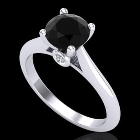 1.36 ctw Fancy Black Diamond Engagment Art Deco Ring 18k White Gold