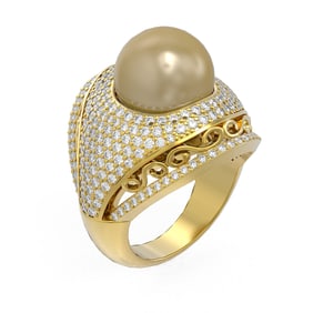 2.5 ctw Diamond & Pearl Ring 18K Yellow Gold