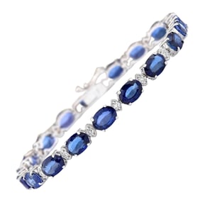 Sapphire Diamond Bracelet 14K White Gold