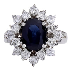 Sapphire Diamond Ring In 18K White Gold