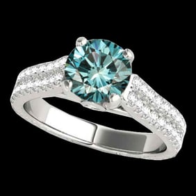 1.61 ctw SI Certified Fancy Blue Diamond Pave Ring 10k White Gold