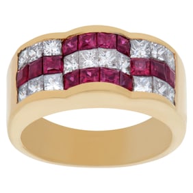 Channel set diamond and ruby ring