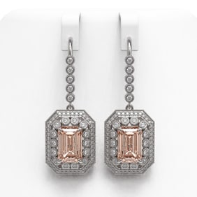 12.1 ctw Morganite & Diamond Victorian Earrings 14K White Gold