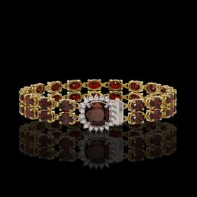 14.98 ctw Garnet & Diamond Bracelet 14K Yellow Gold