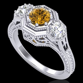 1.05 ctw Intense Fancy Yellow Diamond Art Deco Ring 18k White Gold