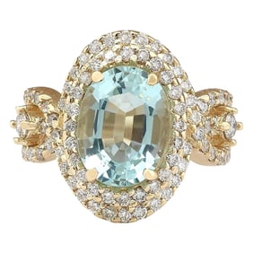 Aquamarine Diamond Ring 14K Yellow Gold