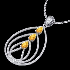 2 ctw Citrine & Micro Pave VS/SI Diamond Necklace 18k White Gold
