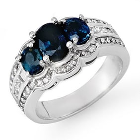 3.50 ctw Blue Sapphire & Diamond Ring 14k White Gold