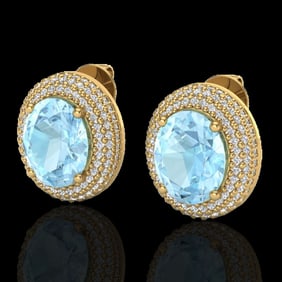 8 ctw Aquamarine & Micro Pave VS/SI Diamond Earrings 18k Yellow Gold