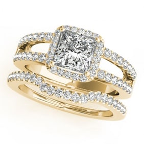 1.51 ctw Certified VS/SI Princess Diamond 2pc Set Halo 14k Yellow Gold