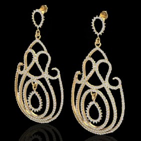3.50 ctw Micro Pave Designer VS/SI Diamond Earrings 14k Yellow Gold