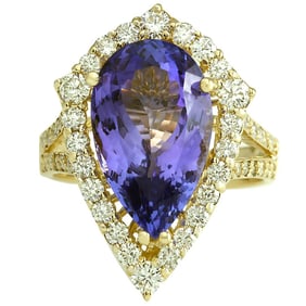 Natural Tanzanite Diamond Ring In 18K Yellow Gold