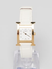 Hermes 21mm White Alligator Leather Gold