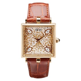 Stylish Watch Yellow Gold White Diamond