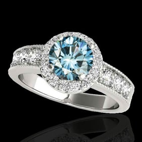 1.85 ctw SI Certified Fancy Blue Diamond Halo Ring 10k White Gold