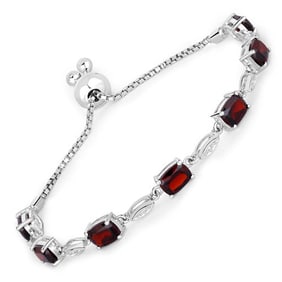 7.12 CT Genuine Garnet and White Topaz 14K White Gold Bracelet