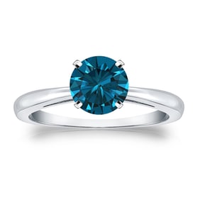 Natural 1.00 CTW Blue Diamond Solitaire Ring 14K White Gold