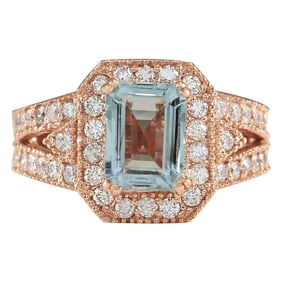 Aquamarine Diamond Ring In 18K Rose Gold