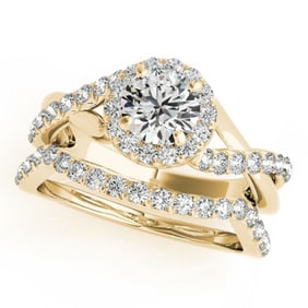 1 ctw Certified VS/SI Diamond 2pc Wedding Set Halo 14k Yellow Gold