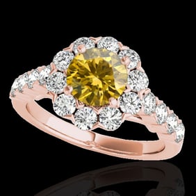 3 ctw Certified SI/I Fancy Intense Yellow Diamond Halo Ring 10k Rose Gold