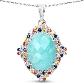 18.50 CT Genuine Multi Stone 14K White Gold Pendant