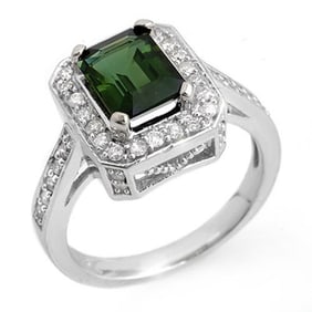2.50 ctw Green Tourmaline & Diamond Ring 18k White Gold