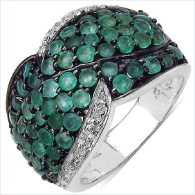 2.28 CT Genuine Emerald & White Topaz 14K White Gold Ring