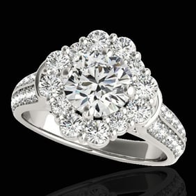 2.81 ctw Certified Diamond Solitaire Halo Ring 10k White Gold
