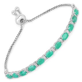 4.98 CT Genuine Emerald and White Topaz 14K White Gold Bracelet